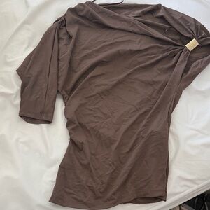 Zara Brown One-Shoulder Top with Decorative Buckle SMALL